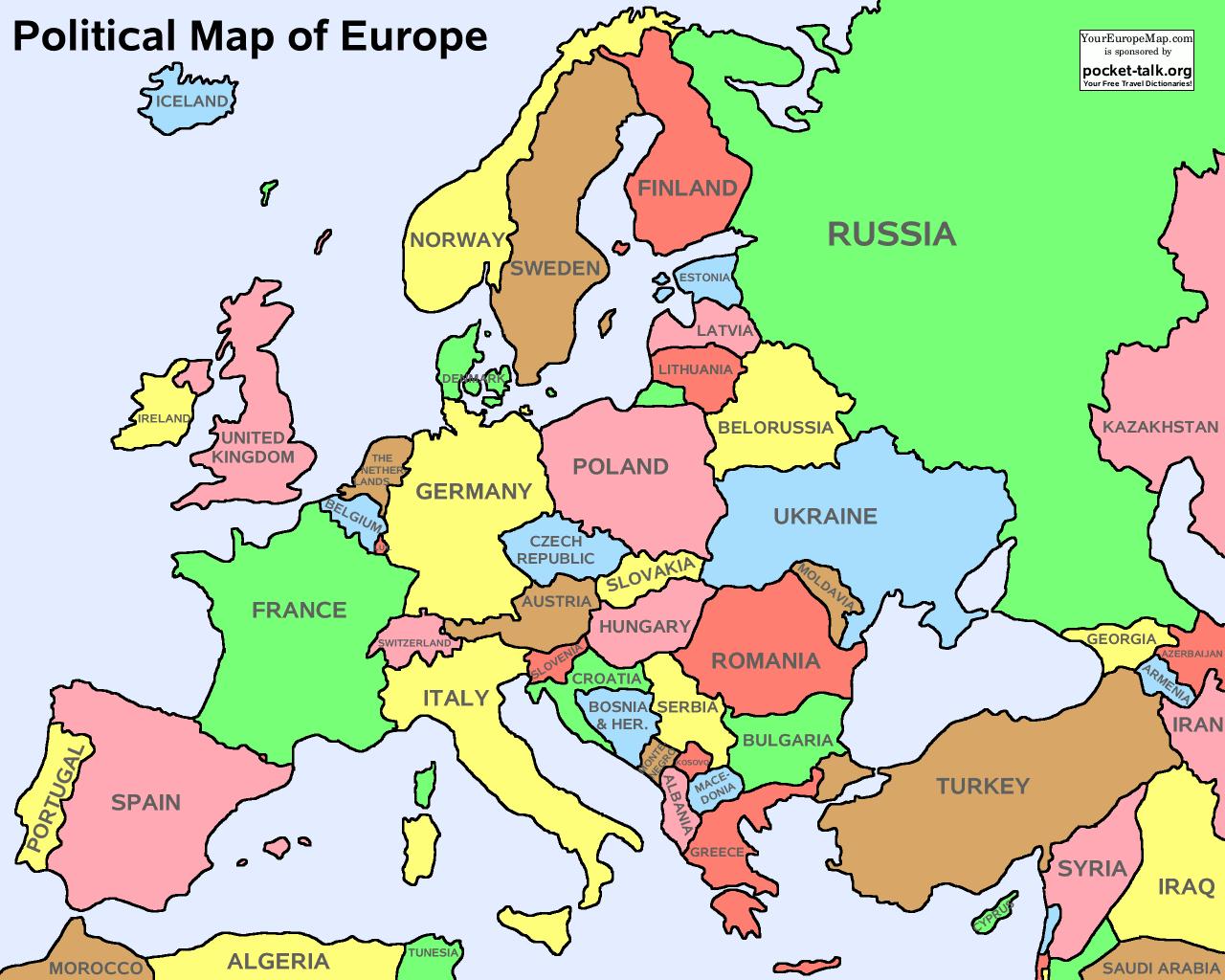 politisk kart europa Europa og Russland politiske kartet   Politiske kartet av europa 