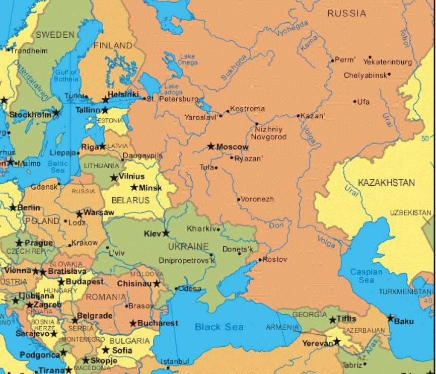 Kart over øst-europa og Russland - Øst-europa og Russland kart (Øst