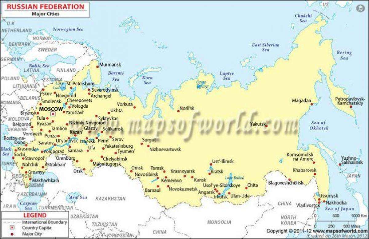 Russland kart med byer - Kart over Russland og byer (Øst ...